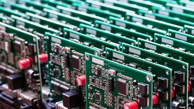 Electronics Concepts Closeup of Line of Ready Automotive Printed Circuit Boards with Surface Mounted Components. Horizontal Image; Shutterstock ID 2095201189; other: -; purchase_order: -; client: -; job: -